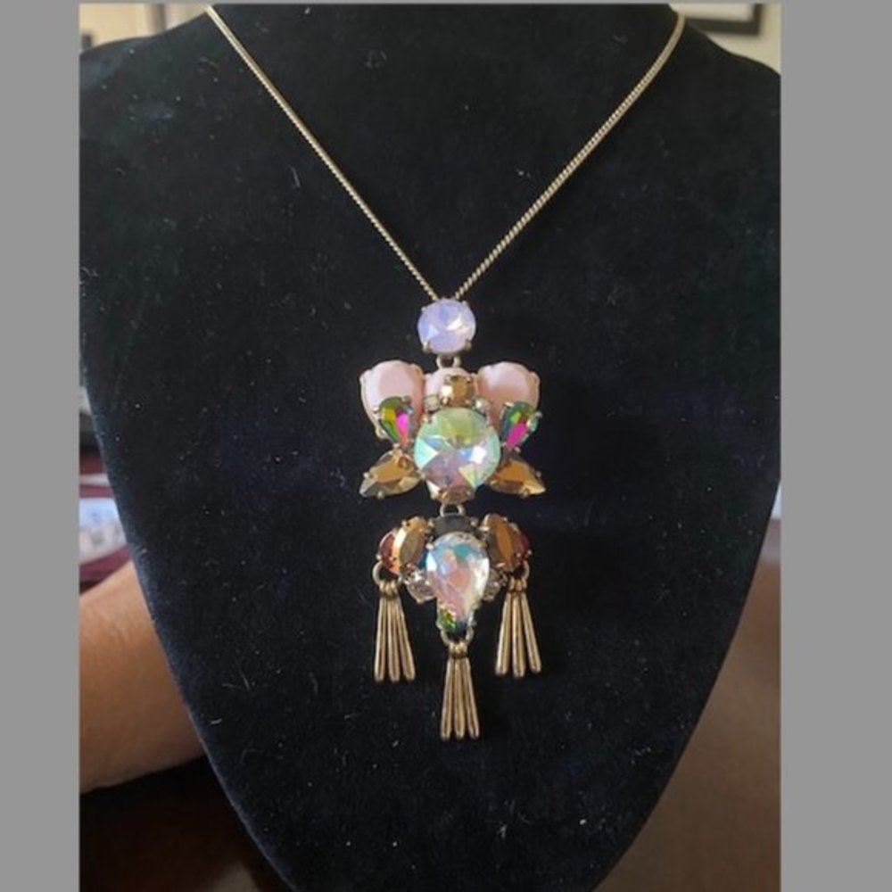 J Crew Pink Crystal Pendant Necklace